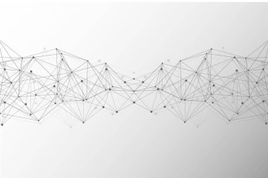 Bağlı çizgi ve noktalarla Geometrik soyut arkaplan. Yapı molekülü ve iletişim. Tasarımınız için bilimsel bir kavram. Tıp, teknoloji, bilim geçmişi. resimleme.