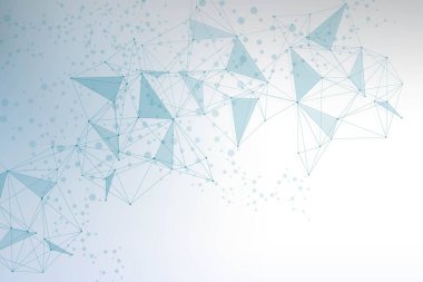 Bağlı çizgi ve noktalarla Geometrik soyut arkaplan. Yapı molekülü ve iletişim. Tasarımınız için bilimsel bir kavram. Tıp, teknoloji, bilim geçmişi. resimleme.