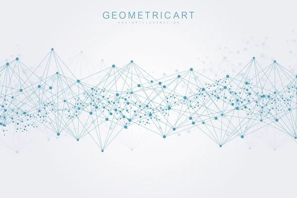 선과 점이 연결 된 기하학적 추상적 배경. 구조 분자와 의사소통. 빅 데이터 시각화. 의학, 기술, 과학적 배경. 벡터 일러스트. — 스톡 벡터