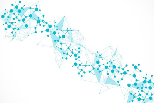 Structure molecule and communication. Dna, atom, neurons. Scientific concept for your design. Connected lines with dots. Medical, technology, chemistry, science background. illustration.