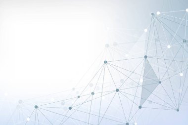Bağlı çizgi ve noktalarla Geometrik soyut arkaplan. Yapı molekülü ve iletişim. Büyük Veri Görselleştirme. Tıp, teknoloji, bilim geçmişi. Vektör illüstrasyonu.