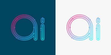 Yapay zeka logosu, çip, simge, düz çizgi tasarım tarzını imzalayın. Poster, kapak, web afişi ve kart için dijital devre kartı teknolojisi. Yapay zeka geleceksel vektörü