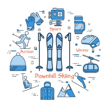 Dağ kayağı ve sopa doğrusal simgesi