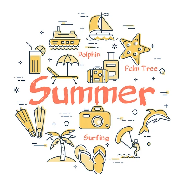 Kolorowe ikony w lato wakacje temat — Wektor stockowy