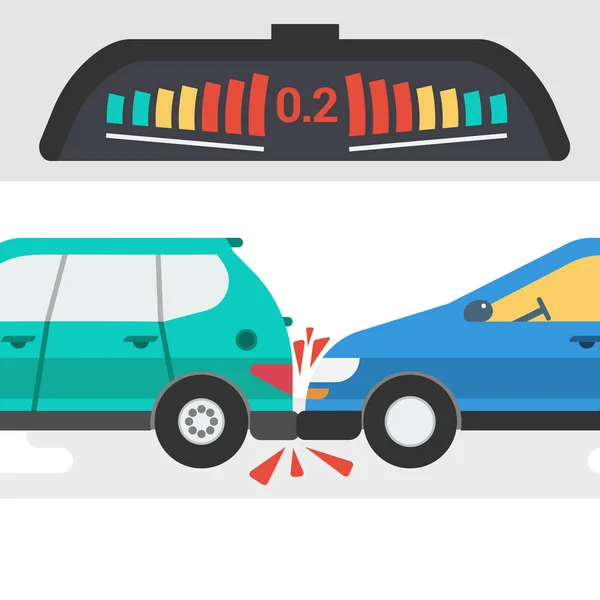 Iki araba kaza ve uyarı sinyali — Stok Vektör
