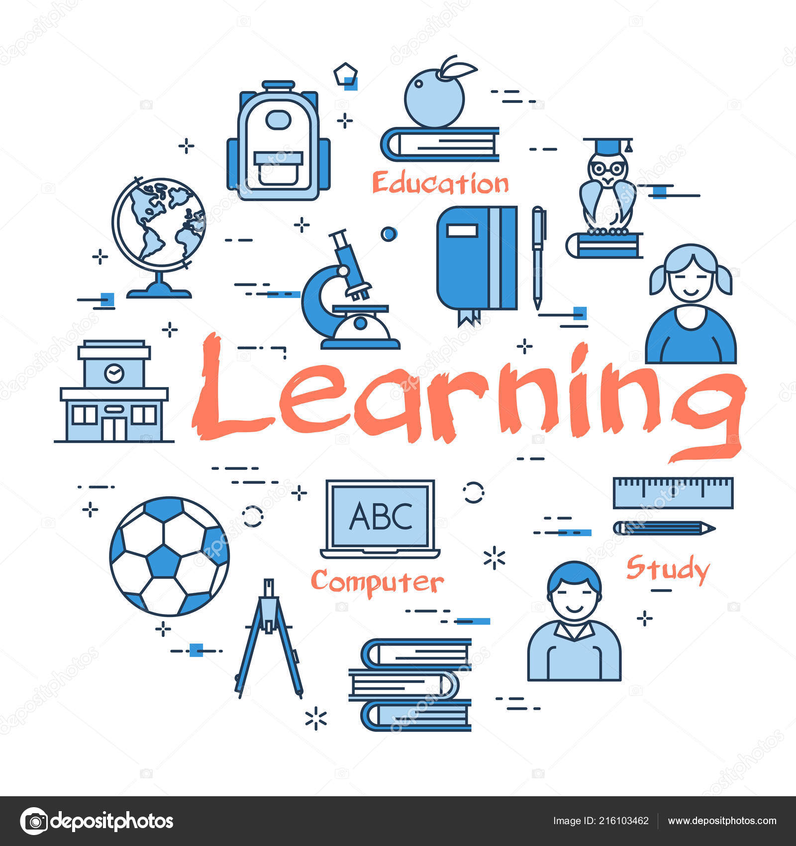 Vector linear blue concept of School Learning Stock Vector by ...