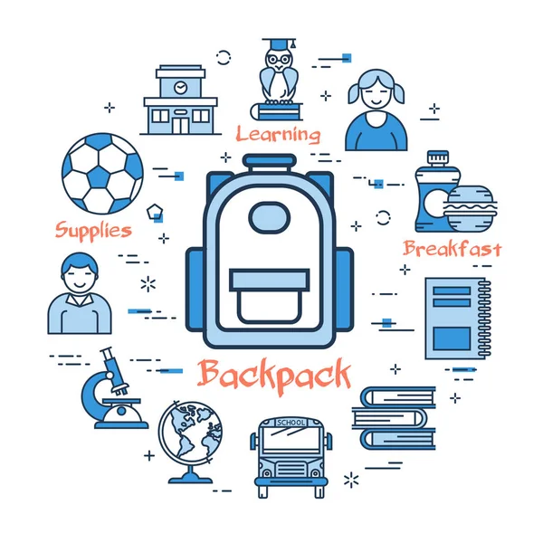 Vektor line koncepció iskola kényelmes hátizsák — Stock Vector