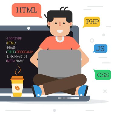 Kahve ile bilgisayarda mutlu programcı