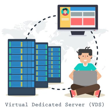 Vektör kavramı sanal Dedicated Server üzerinde beyaz