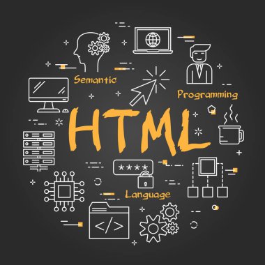 Yuvarlak doğrusal banner - Html konsepti üzerine siyah yazı tahtası