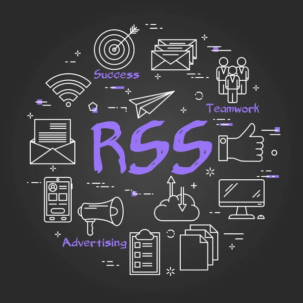 黑色黑板上的黑色圆形 rss 概念 — 图库矢量图片