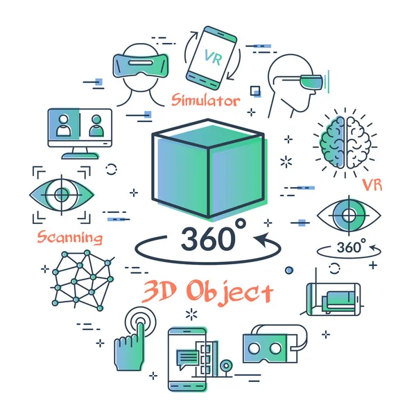 Conceito de realidade virtual vetorial - ícone de objeto 3D —  Vetores de Stock