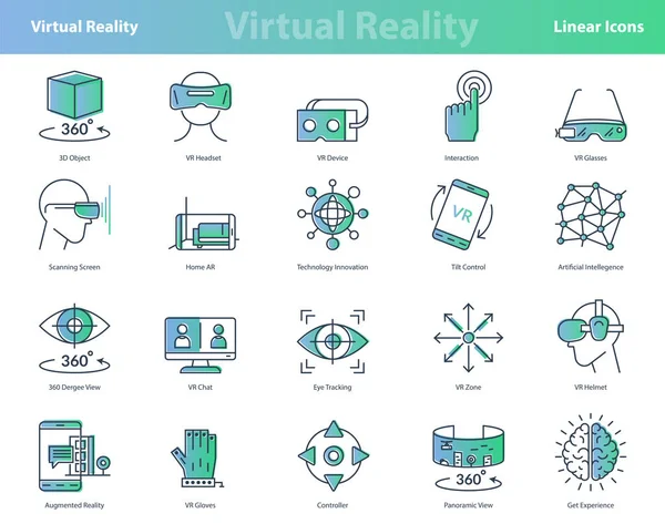 Conjunto de iconos de color de realidad virtual lineal — Vector de stock