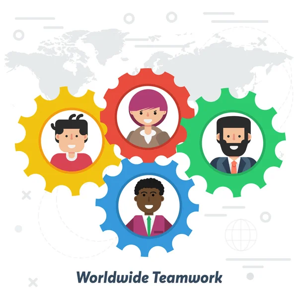 Wereldwijd teamwerk concept in vlakke stijl — Stockvector