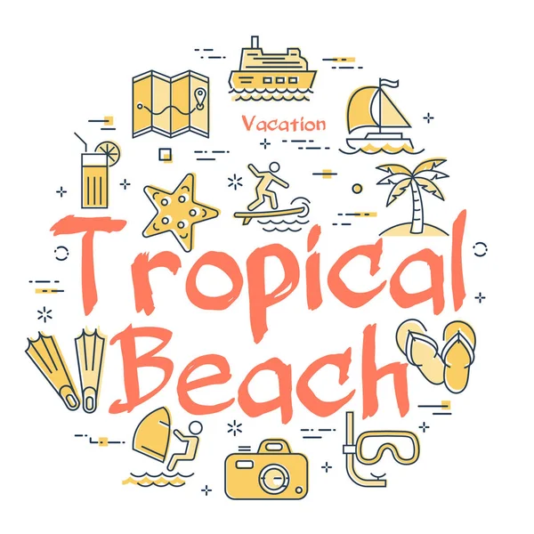 Барвисті ікони в літній тропічній темі пляжу — стоковий вектор