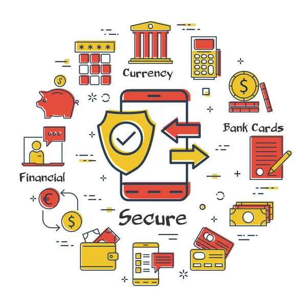 Financiación vectorial y operaciones seguras bancarias — Archivo Imágenes Vectoriales