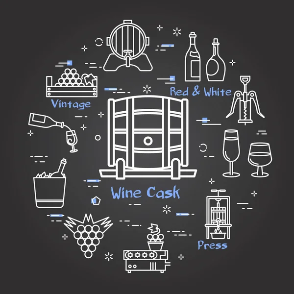 Vinificação de bandeira preta - Casco de vinho —  Vetores de Stock