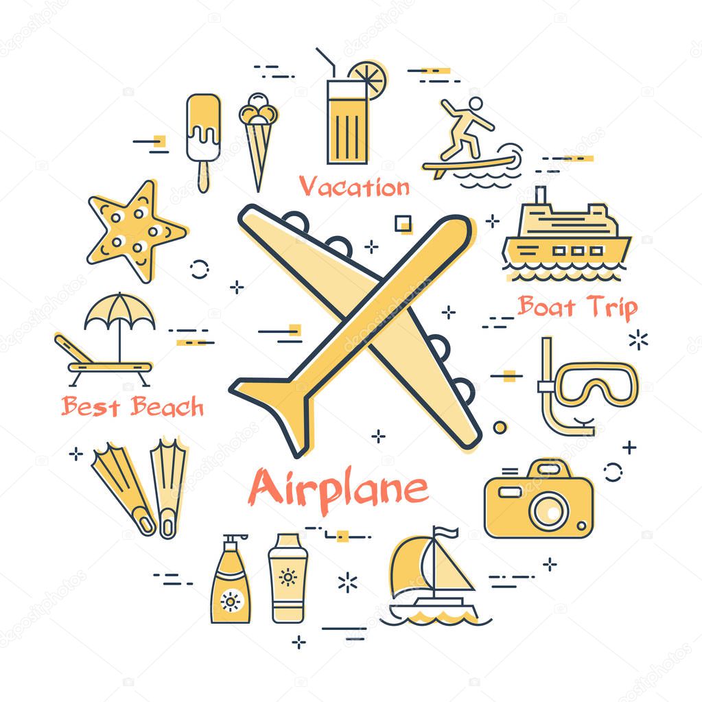Vector concept of summer time with airplane icon