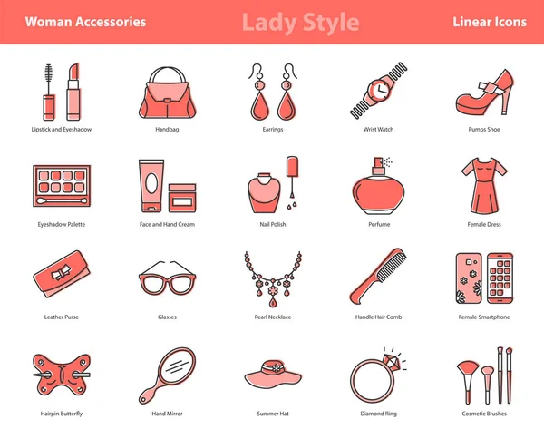 Woman Accessories Color Icons Set — 스톡 벡터