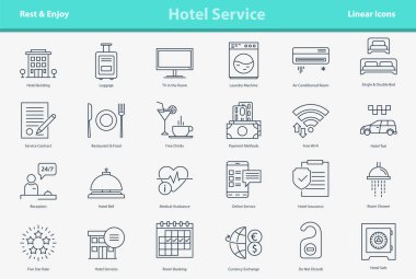 Vektör anahat simge seti - otel hizmeti