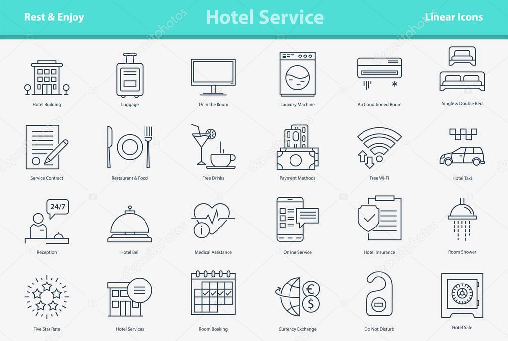 Vector outline icon set - hotel service