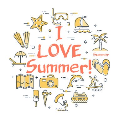 Yaz temasını aşk renkli simgeler