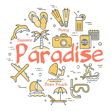 Yaz cenneti temasında renkli simgeler