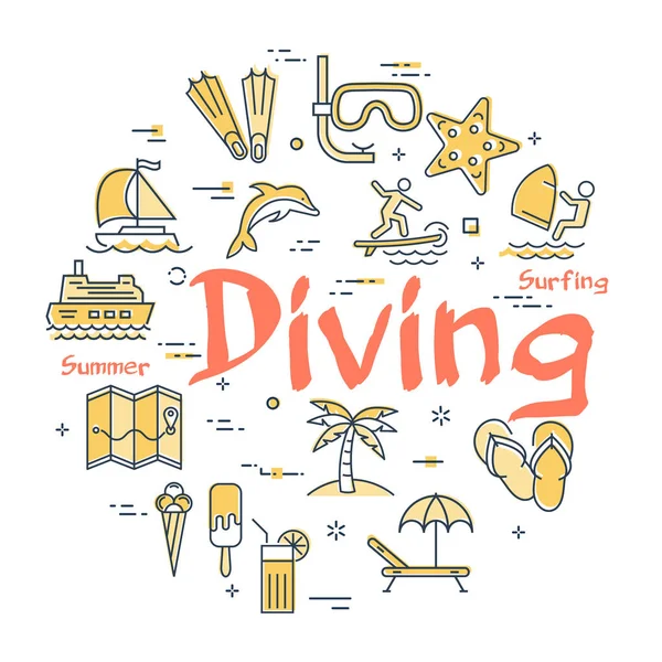 Kleurrijke iconen in onder water duiken thema — Stockvector