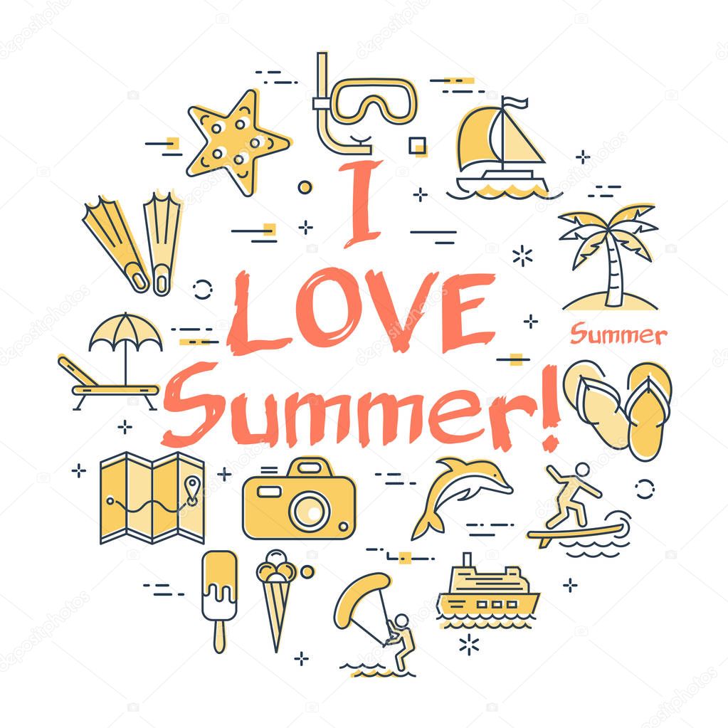Colorful icons in love to summer theme
