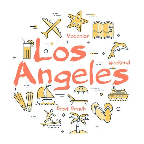 Iconos coloridos en verano Los Ángeles tema — Archivo Imágenes Vectoriales
