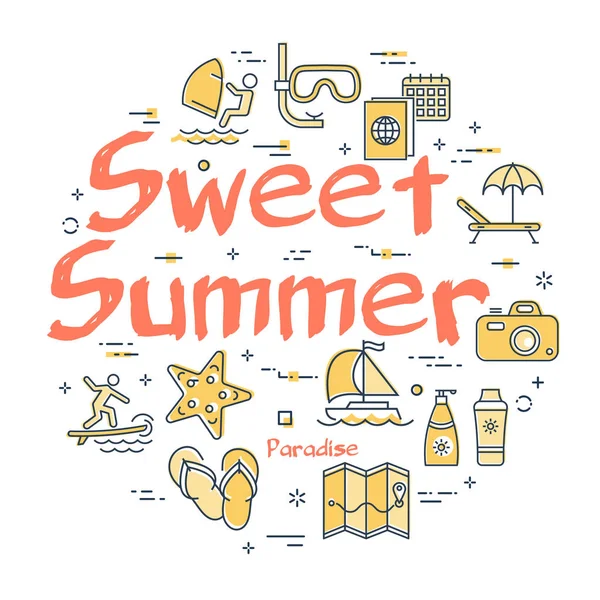 Kleurrijke iconen in Sweet Summer Beach rest — Stockvector