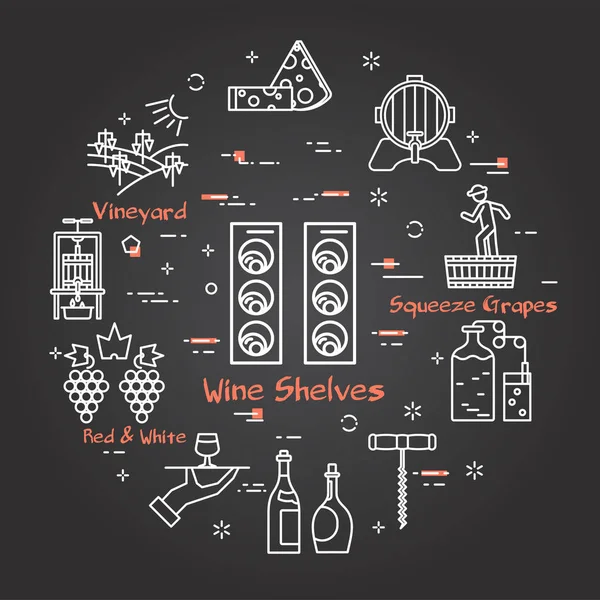 Vinificação de banner preto prateleiras de vinho —  Vetores de Stock