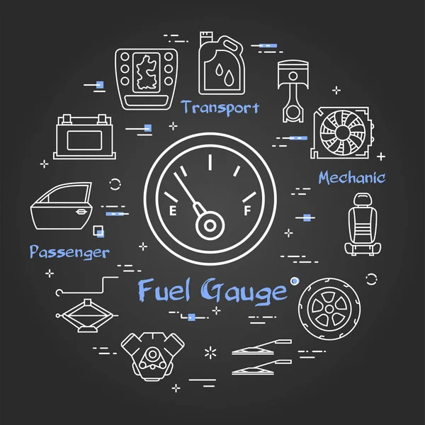 Vector black linear banner of fuel gauge — Stock Vector