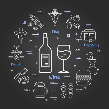 Şişe ve şarap bir bardak Vektör siyah afiş