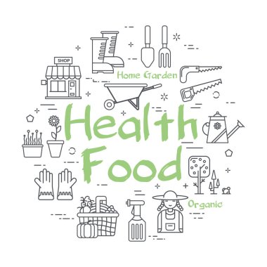 Vektör yeşil sancak lineer konsepti - Sağlıklı Gıda