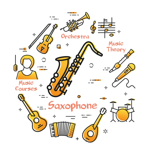 Vector linear banner for music - Saxophone and Jazz — стоковий вектор