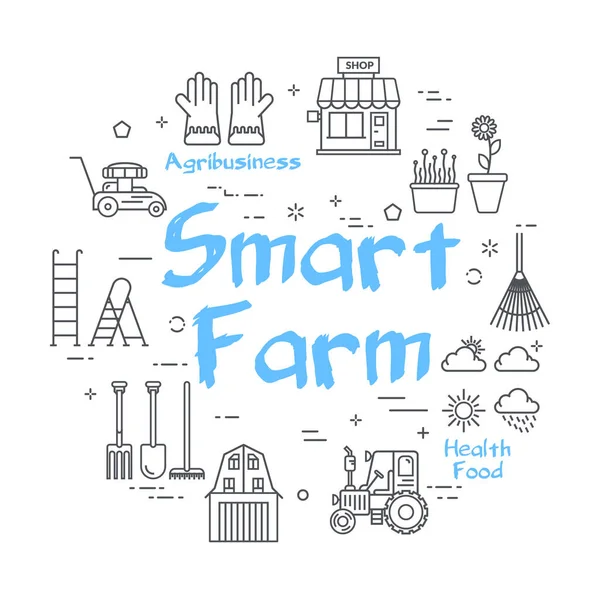 Vektorově modrý banner lineární koncept - Smart Farm — Stockový vektor