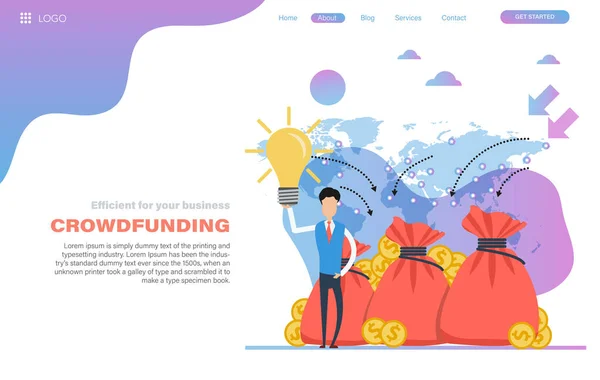 Vector web header template of crowdfunding - successful business start up — Stock Vector