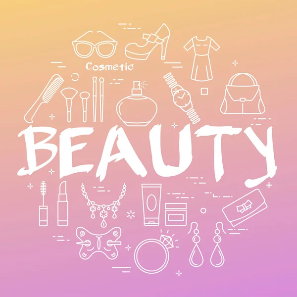 Gradient banner of woman accessories with white text Beauty — Stock Vector