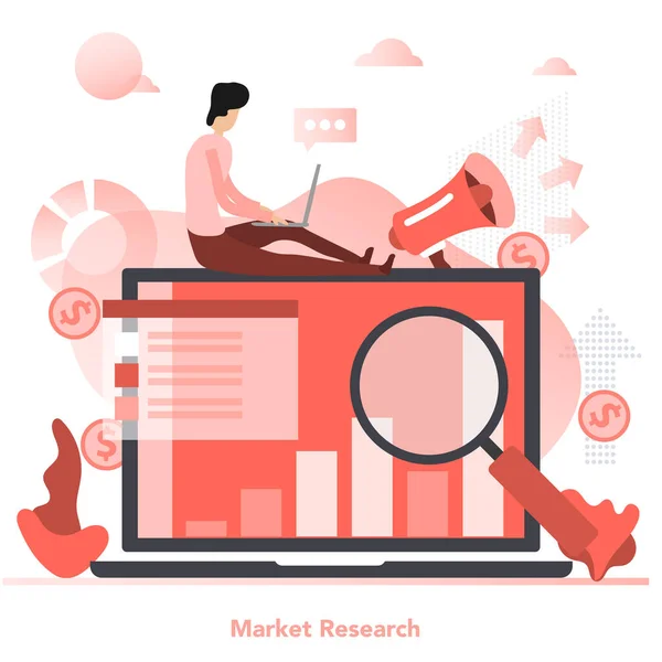 Square red concept of market research in flat style — Stock Vector