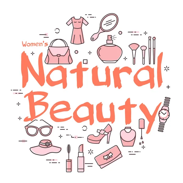 Banner blanco de accesorios de mujer con texto rojo Natural Beauty — Archivo Imágenes Vectoriales