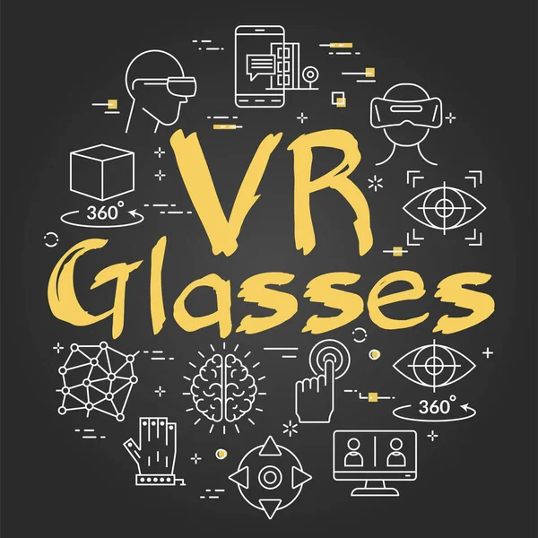 Vector conceito realidade virtual preto com óculos VR texto —  Vetores de Stock