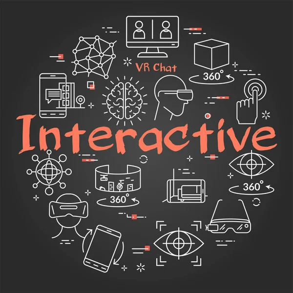 Conceito preto realidade virtual vetorial com texto interativo —  Vetores de Stock