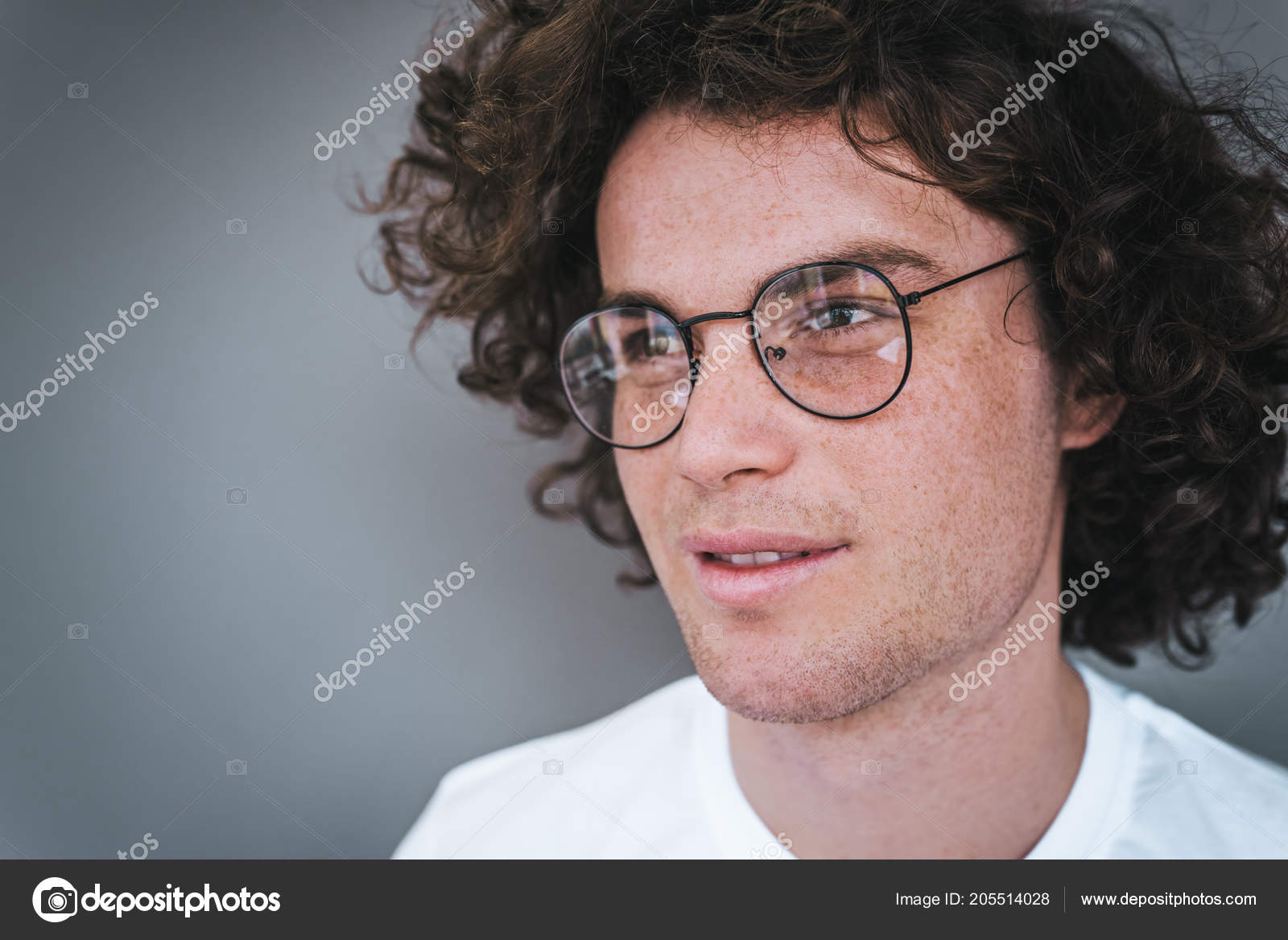 Cropped Horizontal View Portrait Handsome Young Male Curly Hair