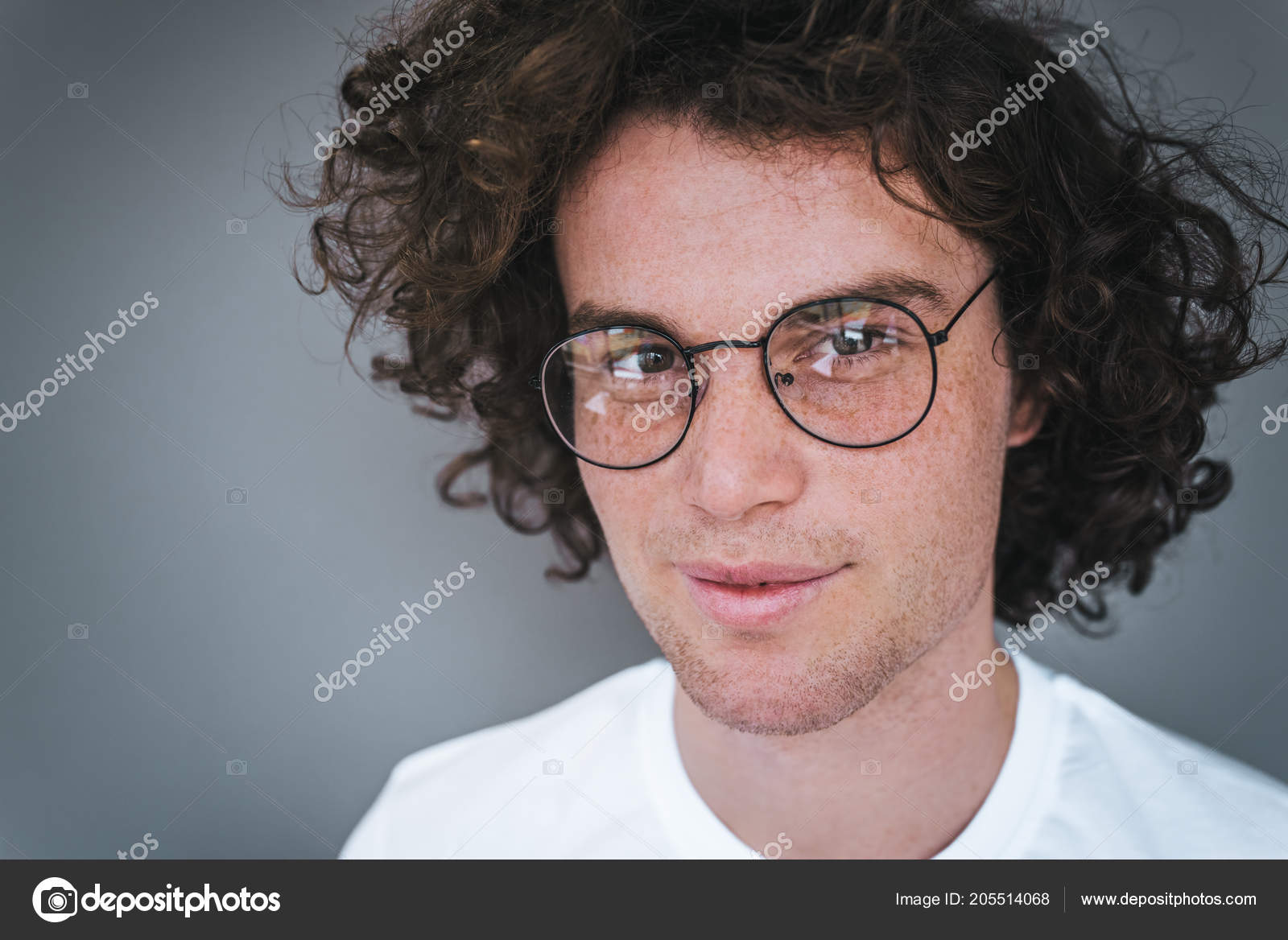 Closeup View Portrait Handsome Young Male Model Curly Hair Wearing Stock  Photo by ©iuricazac 205514068