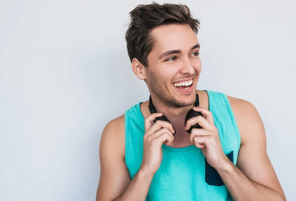 Handsome Man Wearing Colorful Hipster Tank Top — Stock Photo, Image