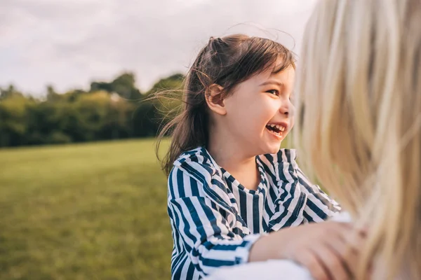 Image Happy Cute Little Girl Laughing Playing Her Pretty Mom — Stock Photo, Image