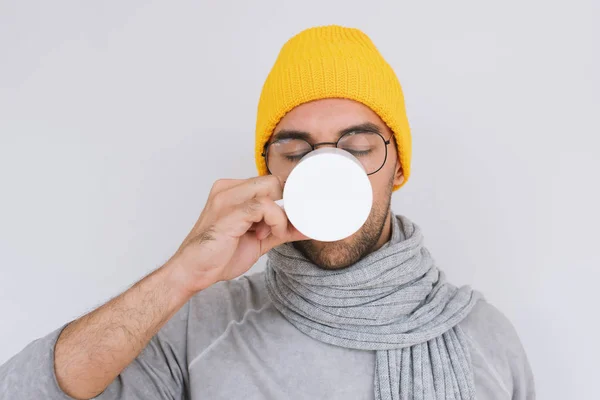 Homem Bonito Com Gripe Garganta Retrato Homem Doente Tem Vírus — Fotografia de Stock