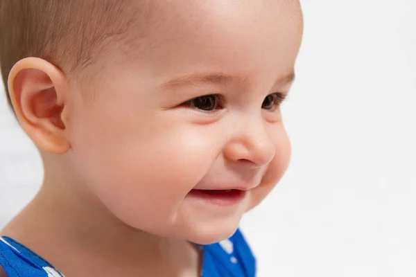 Primo Piano Ritratto Affascinante Adorabile Bambino Sorridente Sfondo Bianco — Foto Stock