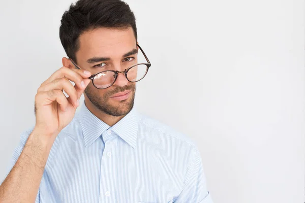 Retrato Hombre Joven Barbudo Guapo Con Estilo Con Gafas Moda —  Fotos de Stock